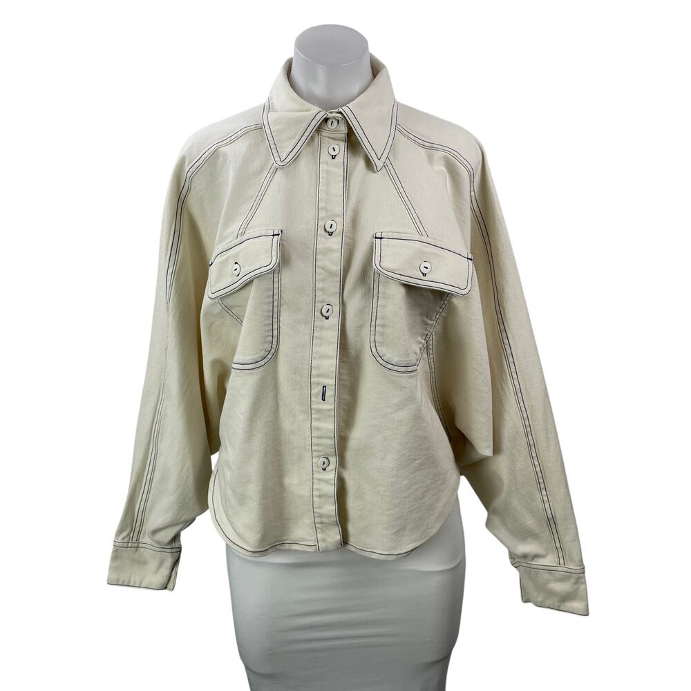 Blanche Alina Women's Beige Long Sleeves Pockets Button Down Overshirt Jacket 36